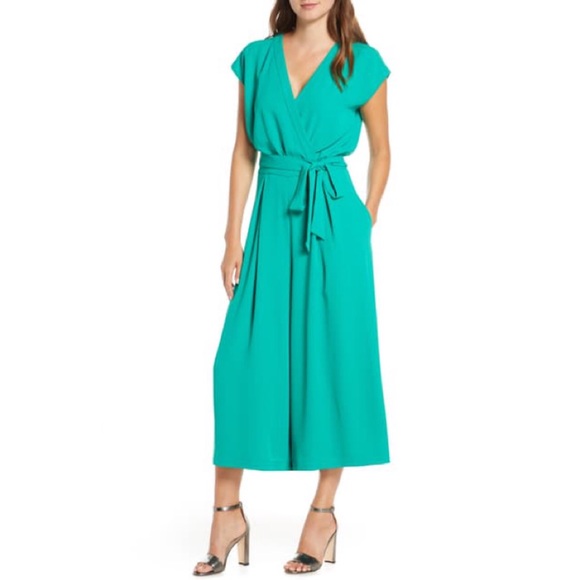 ELIZA J Faux Wrap Crop Jumpsuit In Kelly Green- 6